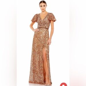 Mac Duggal Bronze Sequin Maxi Dress